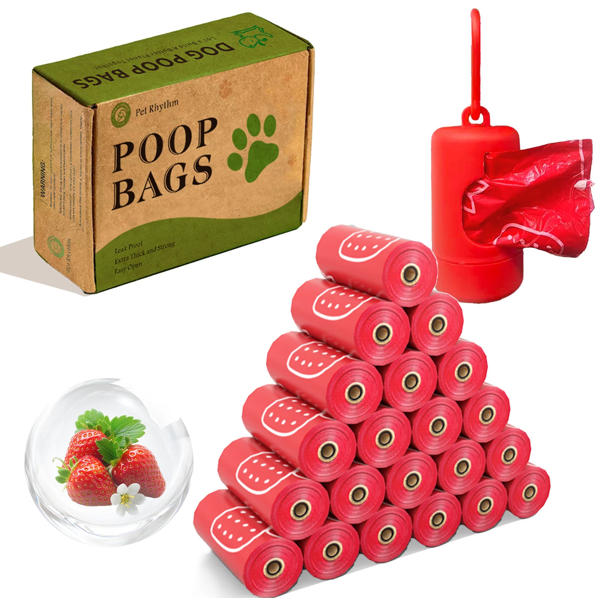 Sacs à Déjections Biodégradables pour Chien au parfum de fraise
